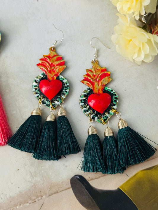 Dark green heart earrings