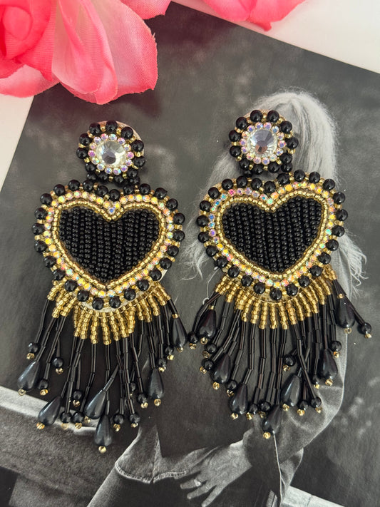 Black heart earrings