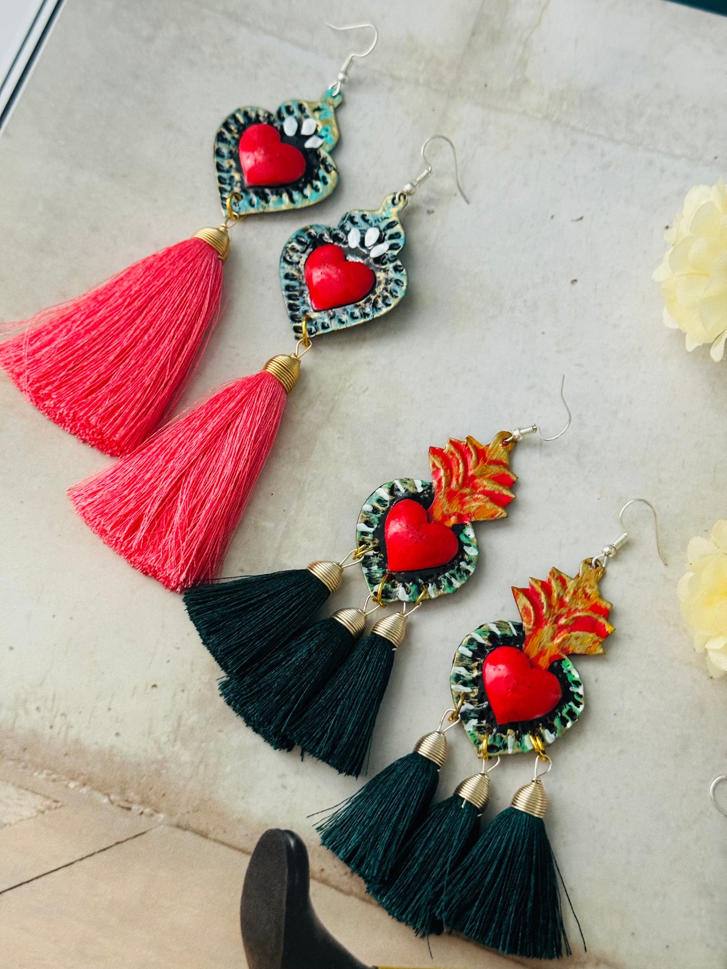 Dark green heart earrings